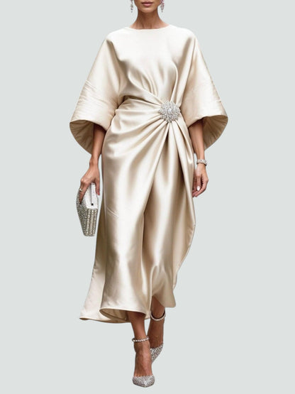 Women's Draped Brooch Maxi Dress – Cape Sleeve Gown for Formal Events 6