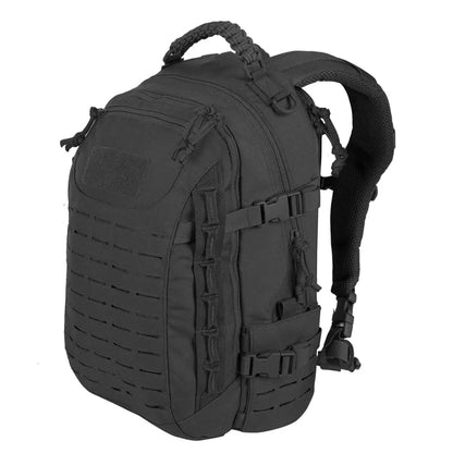 Schwarzer taktischer Rucksack, robustes Design, MOLLE-System, Outdoor-Abenteuer, 30L Kapazität.