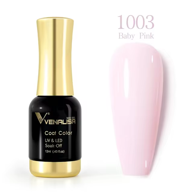 Venalisa Nagellack Baby Pink, UV LED, 12ml, Flasche und Farbmuster, Gelpolitur.