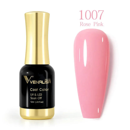 Venalisa Nagellack 1007, Rose Pink, UV & LED, 12ml, Soak-Off, glänzend, Flasche und Farbmuster.