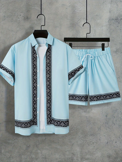 Boho sommarset för herrar, tvådelat: skjorta och shorts, avslappnat - Malik