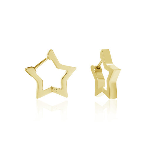 Goldene Stern-Ohrringe, geometrisches Design, modischer Schmuck, Damenaccessoire.
