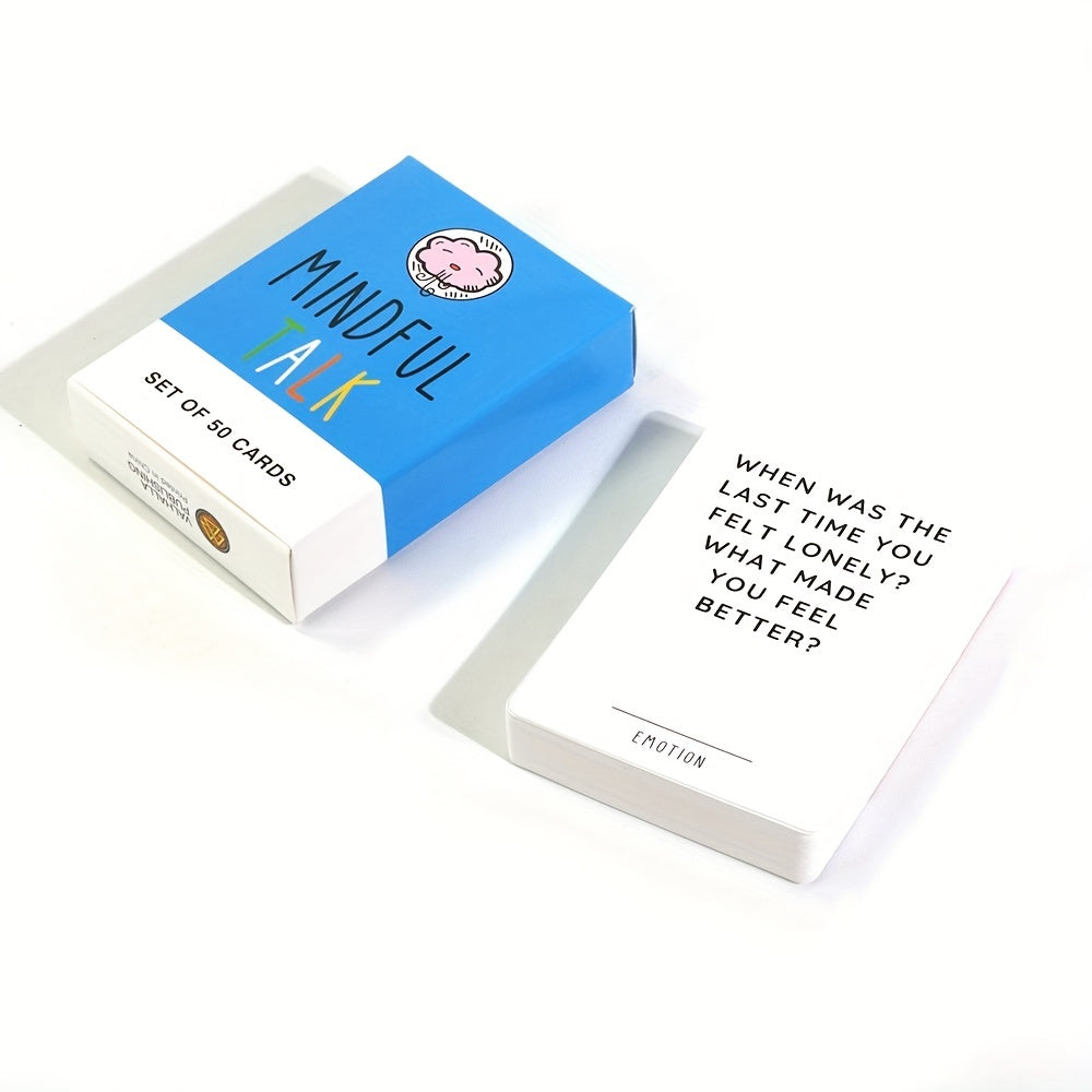 Mindful Talk Kartenset, 50 Karten, blau-weiße Box, Achtsamkeit, Kommunikation, Emotionen.