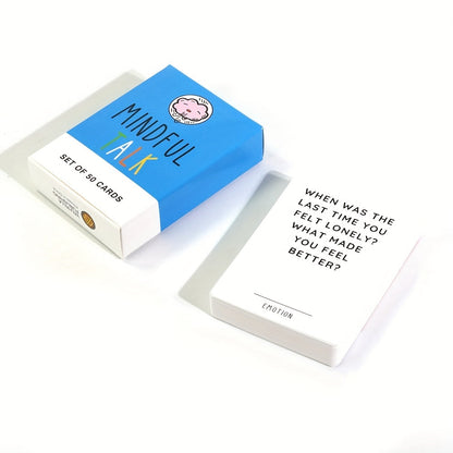 Mindful Talk Kartenset, 50 Karten, blau-weiße Box, Achtsamkeit, Kommunikation, Emotionen.