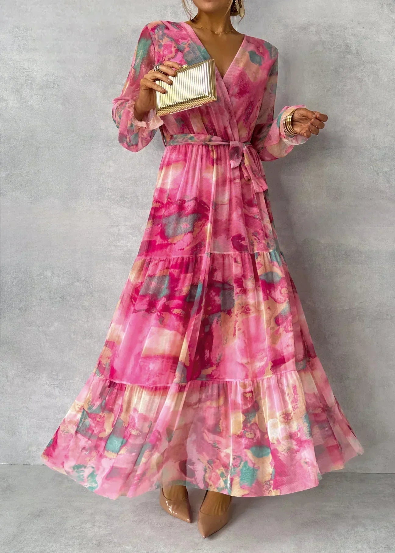 Höstligt Blommigt Wrap-Maxiklänning – Viviana