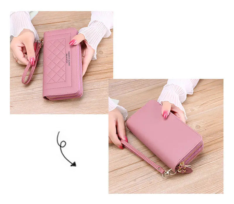 Damen Geldbörse rosa Leder, Reißverschluss, Handgelenkriemen, elegant, modisch, praktisch.
