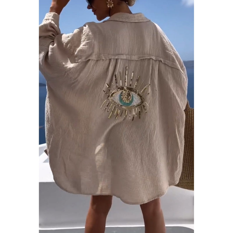 Linne damblus med knappslå – Marise