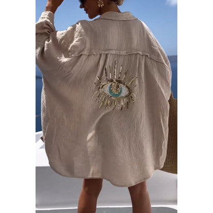 Linne damblus med knappslå – Marise