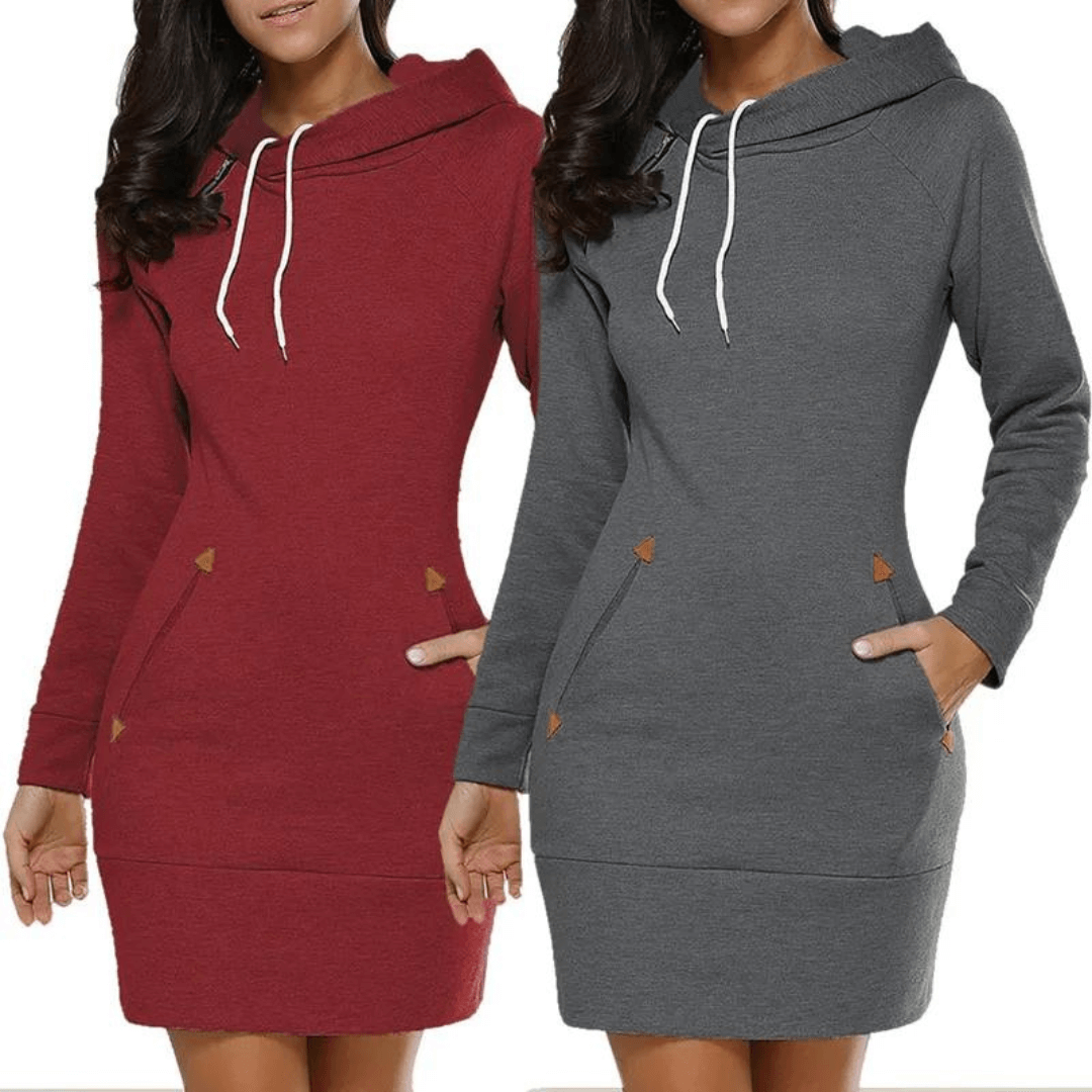 Höstlig hoodie sweatkjol med fickor - Isabella