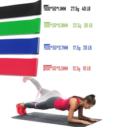 11-teiliges Fitnessband-Set, Widerstandsbänder in Schwarz, Grün, Blau, Rot für Krafttraining