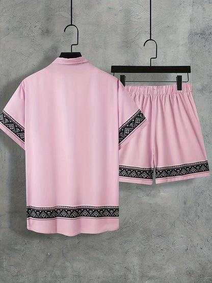 Boho sommarset för herrar, tvådelat: skjorta och shorts, avslappnat - Malik
