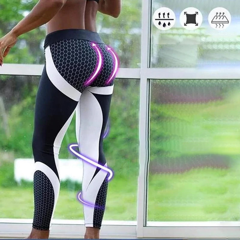 Högmidjade damyoga leggings med geometriskt mönster – Aurora