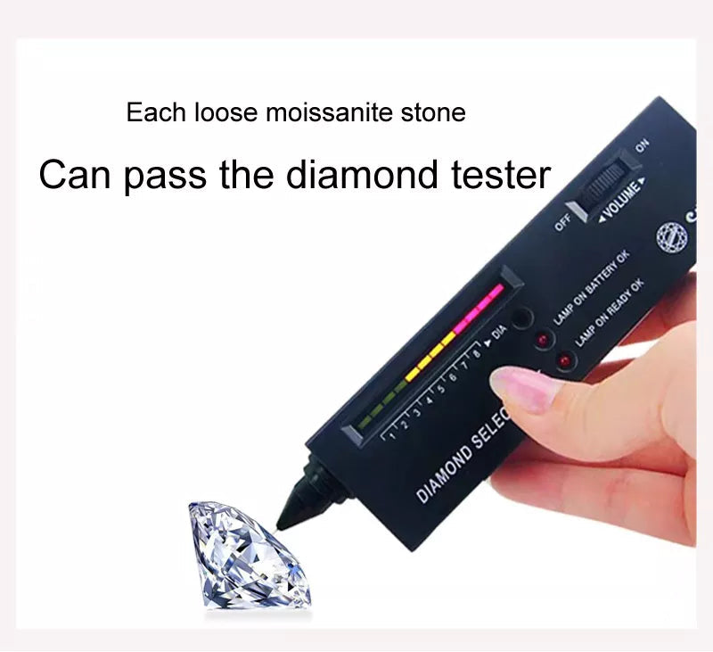 Moissanit-Stein mit Diamanttester, lose Edelsteine, hohe Qualität, Schmuckzubehör.