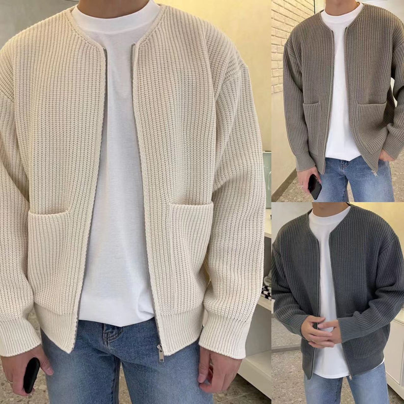 Herren Strickjacke beige, grau, grün, Reißverschluss, Taschen, lässig, modisch, Baumwolle