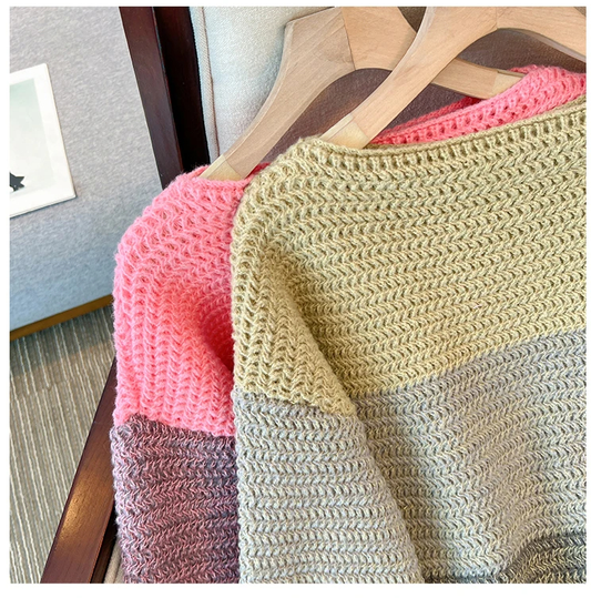 Dam Oversized stickad tröja med patchwork-design – Melina