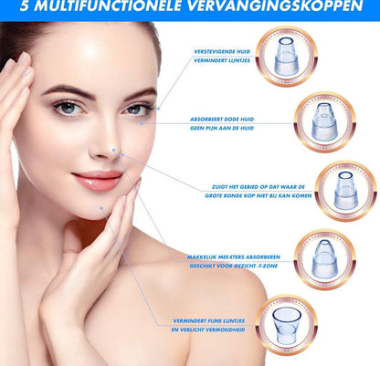 Frau mit Hautpflegegerät, 5 Ersatzköpfe, Anti-Aging, Porenreinigung, Gesichtspflege.
