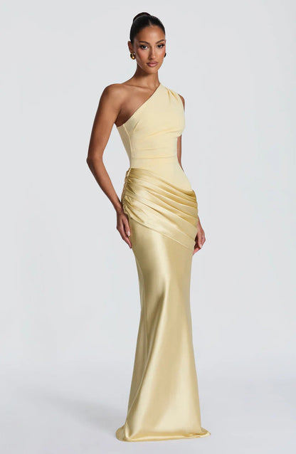 Sidonie One-Shoulder Draped Satin Maxi Dress 26