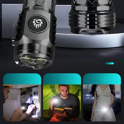Schwarze LED-Taschenlampe, wasserdicht, wiederaufladbar, für Outdoor-Abenteuer.