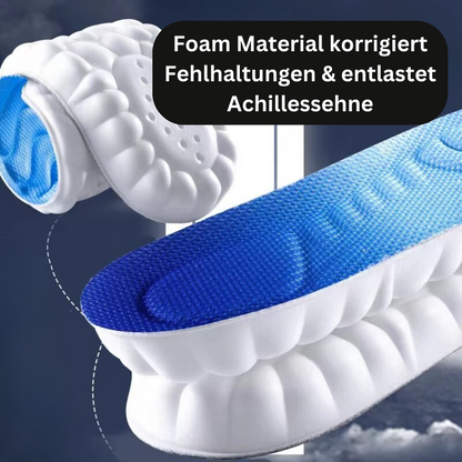 Orthopädische Ferseneinlage, blau-weiß, Schaumstoff, entlastet Achillessehne, korrigiert Haltung.