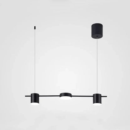 Moderne schwarze Pendelleuchte mit drei runden Lampen, minimalistisch, für Esszimmerbeleuchtung.