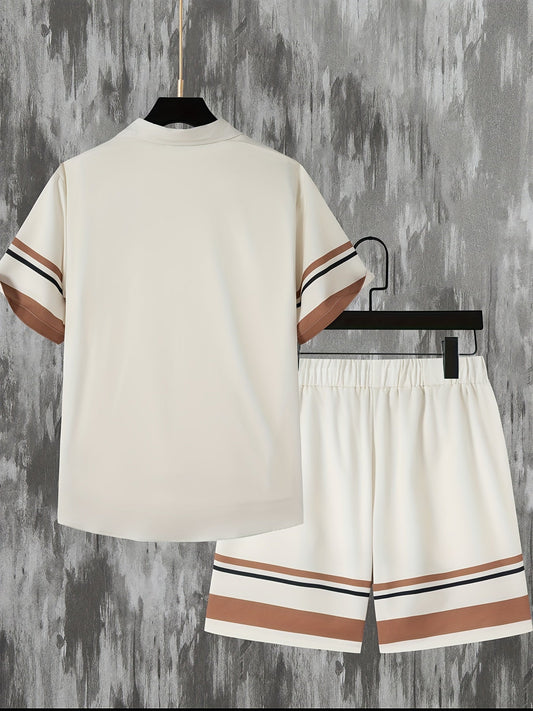 Tvådelad set med randig tryck kortärmad tröja och shorts - Mateo