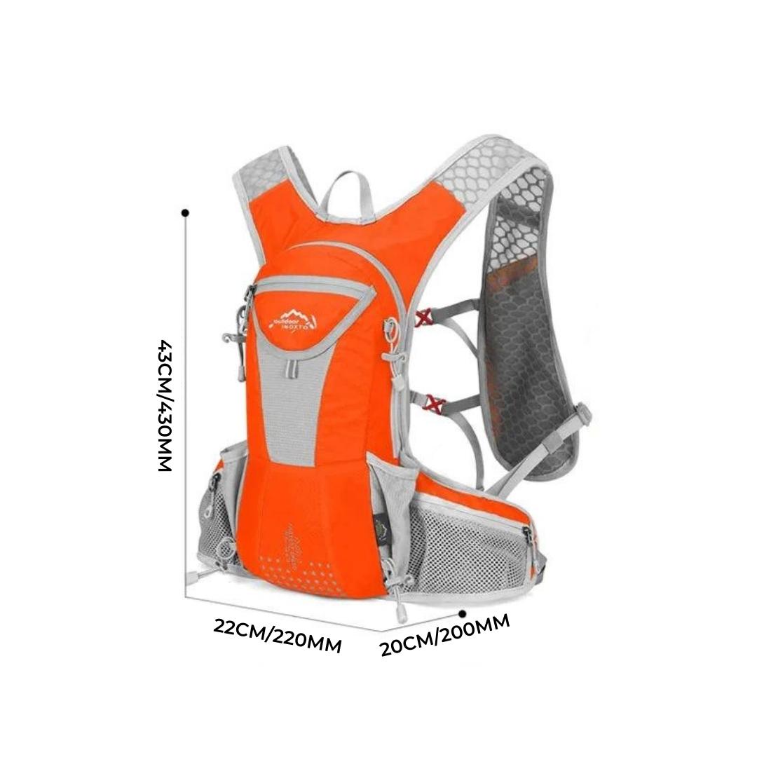 Orange-grauer Wanderrucksack, leicht, atmungsaktiv, mit mehreren Taschen, 45x22x20 cm.