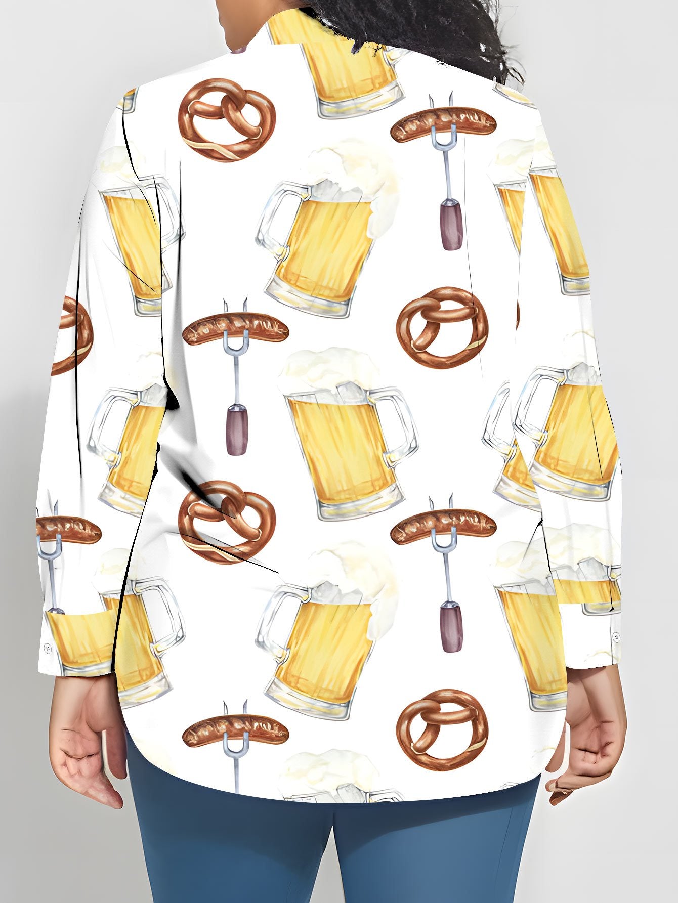 Dam Plus Size-blus med heltryck – Greta Oktoberfest 2026