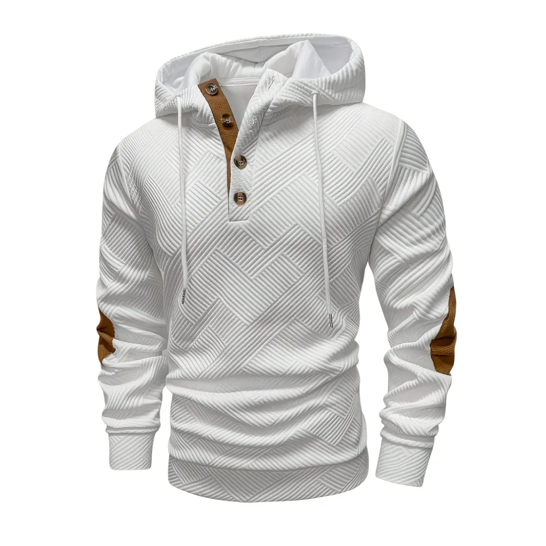 Herr Outdoor-hoodie med komfortstretch och knappslå – Mads
