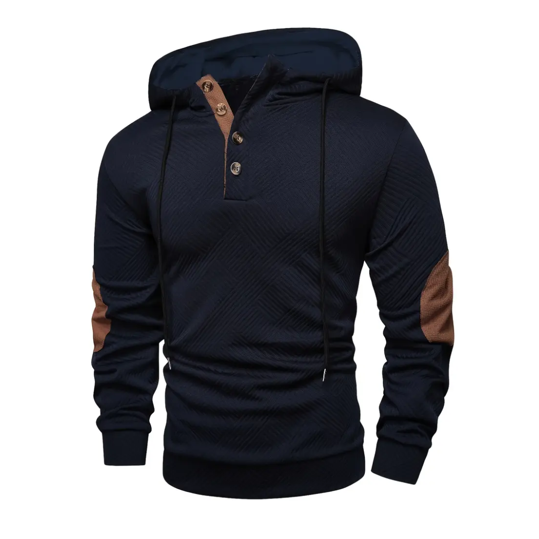 Herr Outdoor-hoodie med komfortstretch och knappslå – Mads