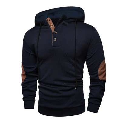 Herr Outdoor-hoodie med komfortstretch och knappslå – Mads