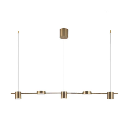 Moderne goldene Pendelleuchte, vierflammig, minimalistisch, für Esszimmer oder Küche.