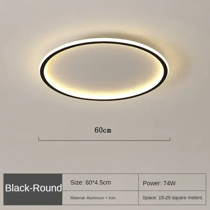 Runde schwarze LED-Deckenleuchte, 60cm, Aluminium, 74W, für 15-25m² Räume.