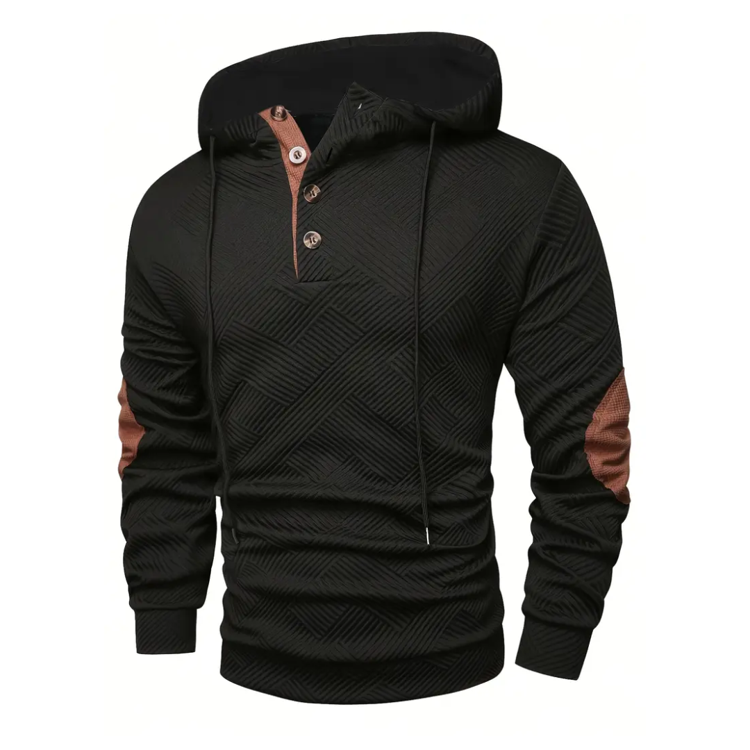 Herr Outdoor-hoodie med komfortstretch och knappslå – Mads