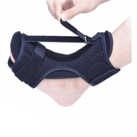 Schwarze Fußgelenkbandage, verstellbar, für Plantarfasziitis, Unterstützung, Schmerztherapie.