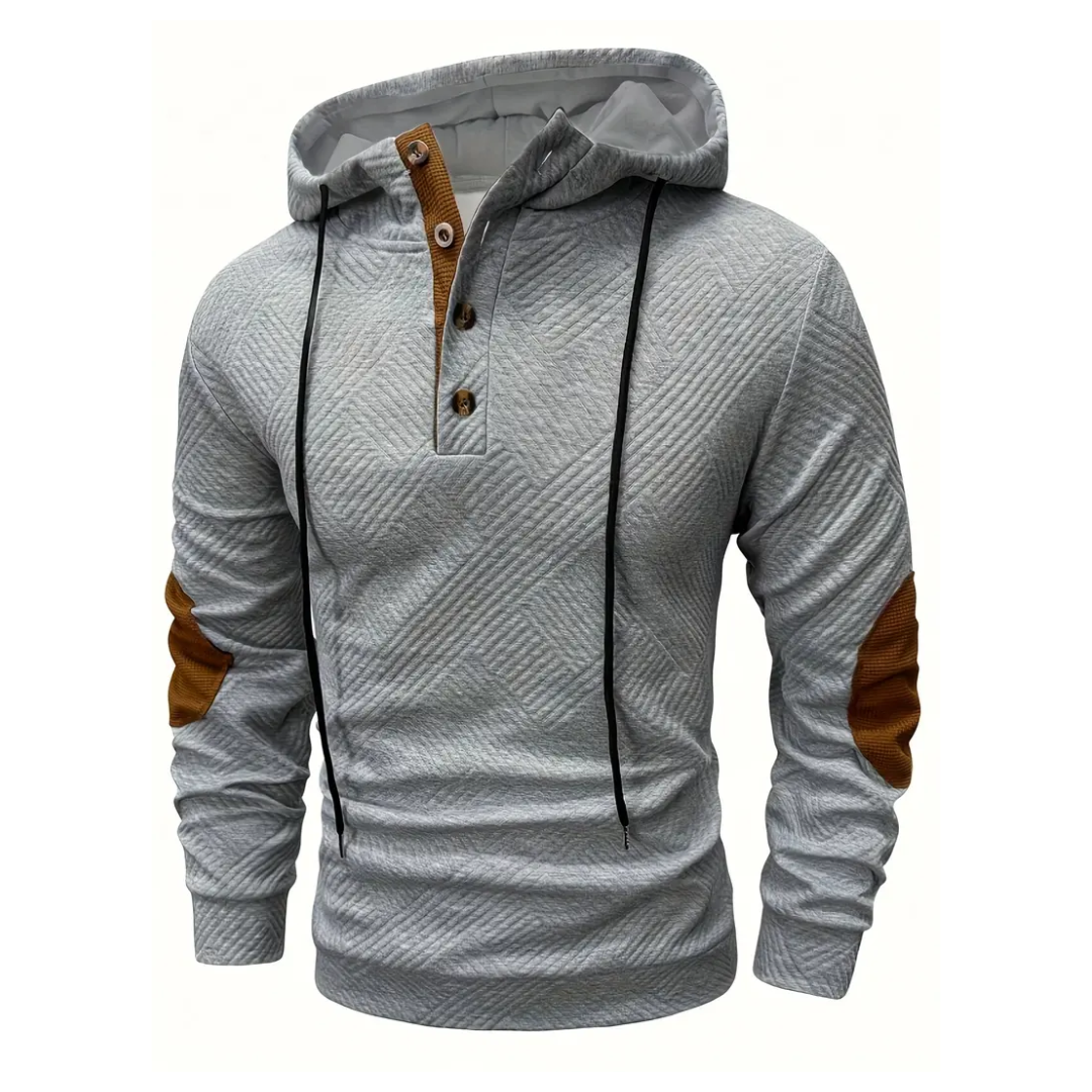 Herr Outdoor-hoodie med komfortstretch och knappslå – Mads