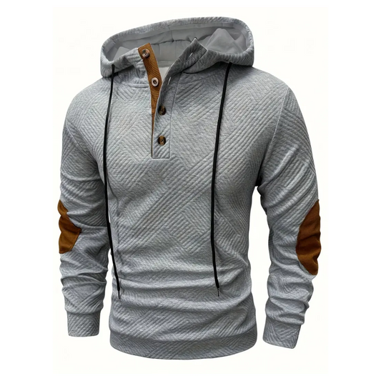 Herr Outdoor-hoodie med komfortstretch och knappslå – Mads