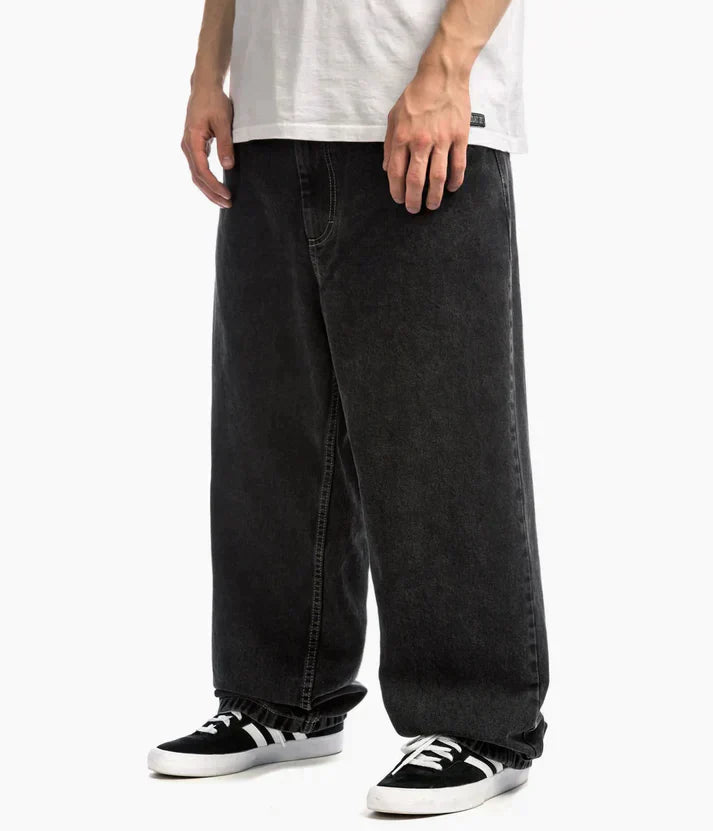 Schwarze Baggy-Jeans für Herren, weiter Schnitt, lässiger Stil, Baumwolle, Streetwear.