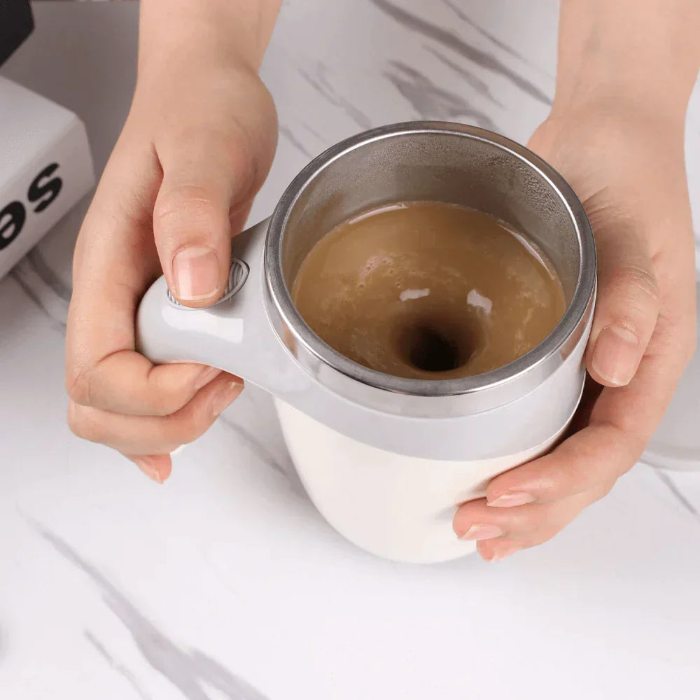 Automatischer magnetischer Rührbecher, weiß, Edelstahl, Kaffee umrühren, Selbstmischend.