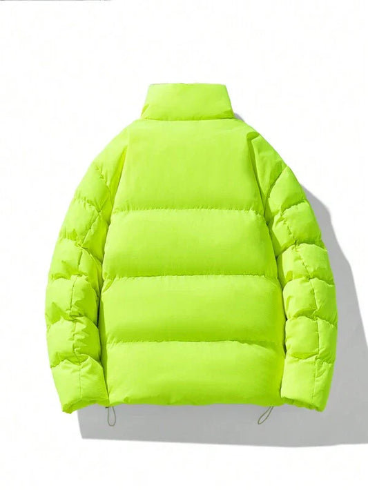 Neongelbe Daunenjacke, Unisex, Wintermode, warm, gesteppte Pufferjacke, modisch.