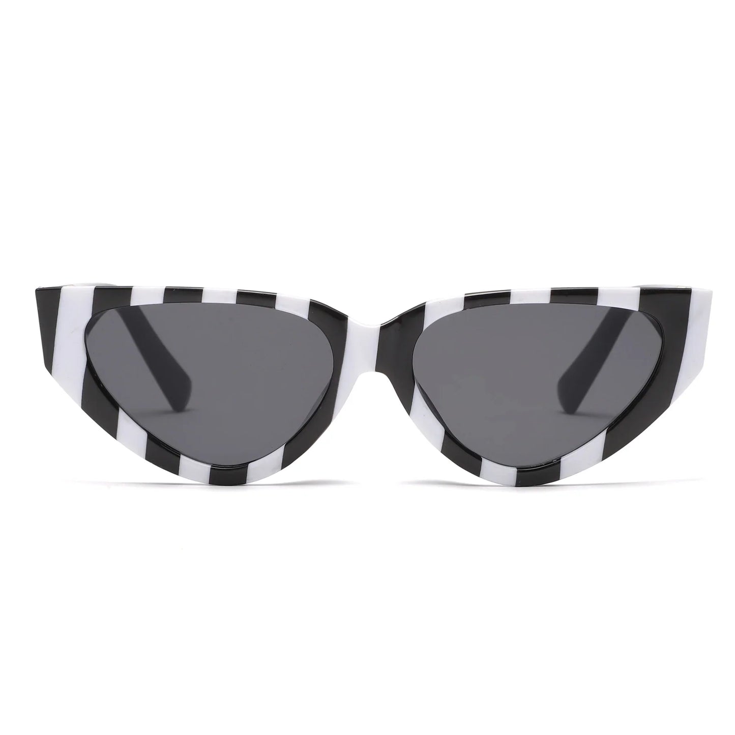 Schwarz-weiß gestreifte Katzenaugen-Sonnenbrille, modisch, UV-Schutz, Damenaccessoire.