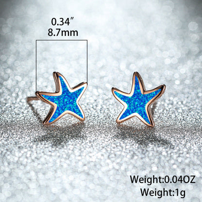 Blaue Seestern-Ohrringe, 8.7mm, Silber, funkelnd, modisch, Schmuck für Damen.