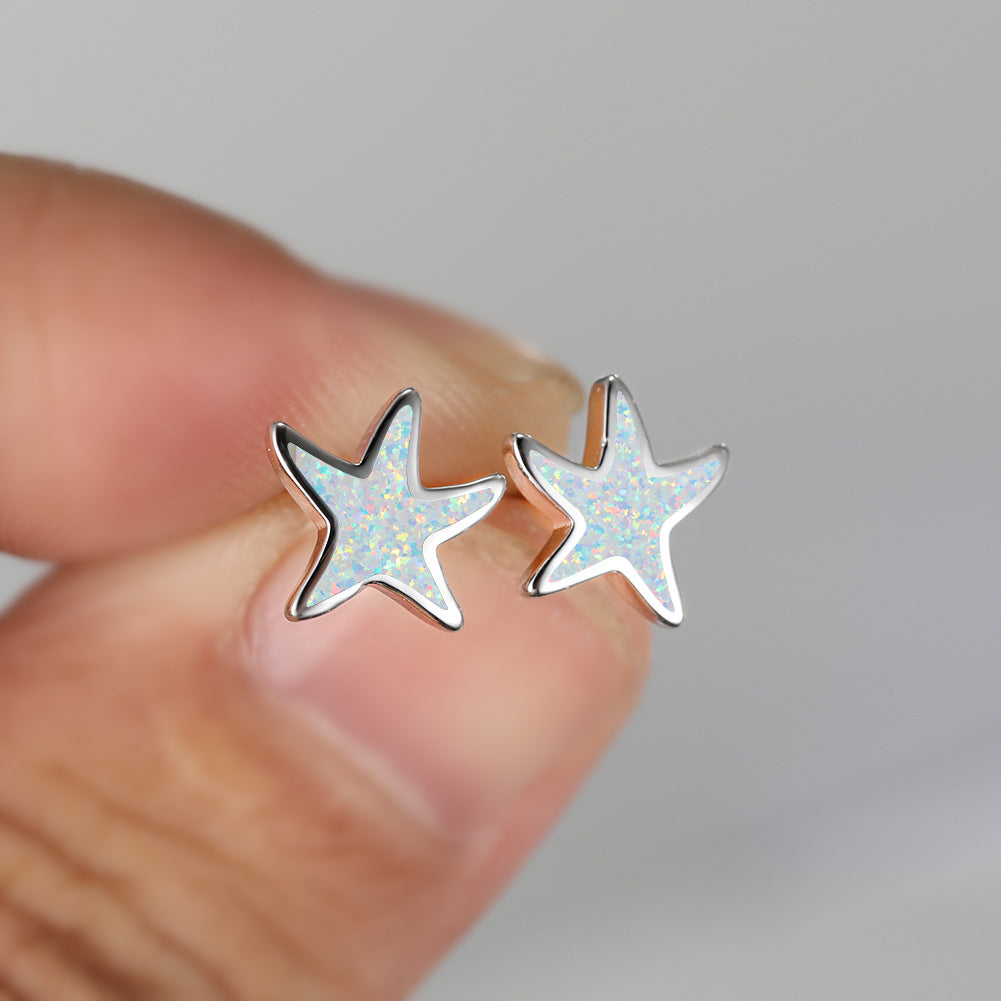 Sternförmige Ohrringe, Silber, Opal-Effekt, funkelnd, modisch, Damen-Schmuck, Geschenkidee.