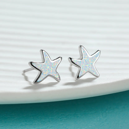 Silberne Stern-Ohrringe mit Opal-Effekt, modisch, Damen-Schmuck, Geschenkideen.
