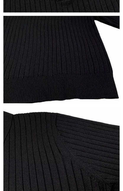Schwarzer Strickpullover, geripptes Design, Baumwolle, modisch, warm, Herrenbekleidung.