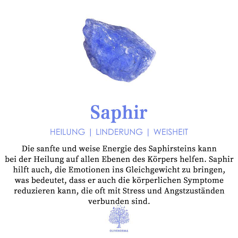 Blauer Saphirstein auf weißem Hintergrund, Heilung, Linderung, Weisheit, Edelstein.