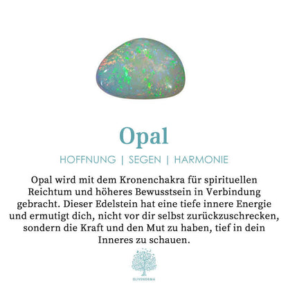 Opal Edelstein, grün-blau, spirituelle Bedeutung, Hoffnung, Segen, Harmonie, Kronenchakra.