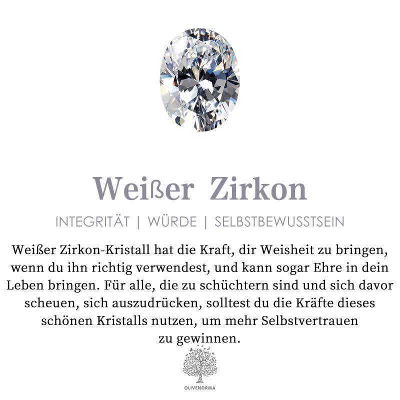 Weißer Zirkon-Kristall, oval, funkelnd, Schmuckstein, Integrität, Würde, Selbstbewusstsein.