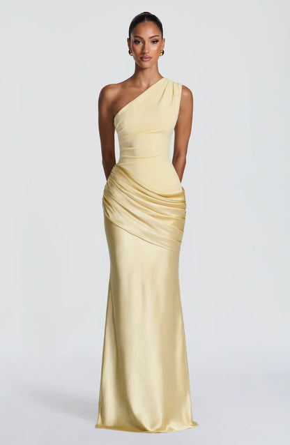 Sidonie One-Shoulder Draped Satin Maxi Dress 25