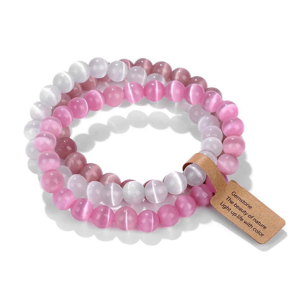 Rosa und weiße Edelstein-Armbänder, elastisch, mit Etikett, modisch, Schmuckaccessoire.