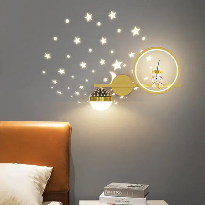 Wandlampe Kinderzimmer, LED, Sterne, Mond, gelb, modern, Nachtlicht, Dekoration, Schlafzimmer.